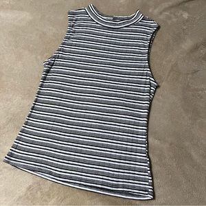 striped mock neck sleeveless tee